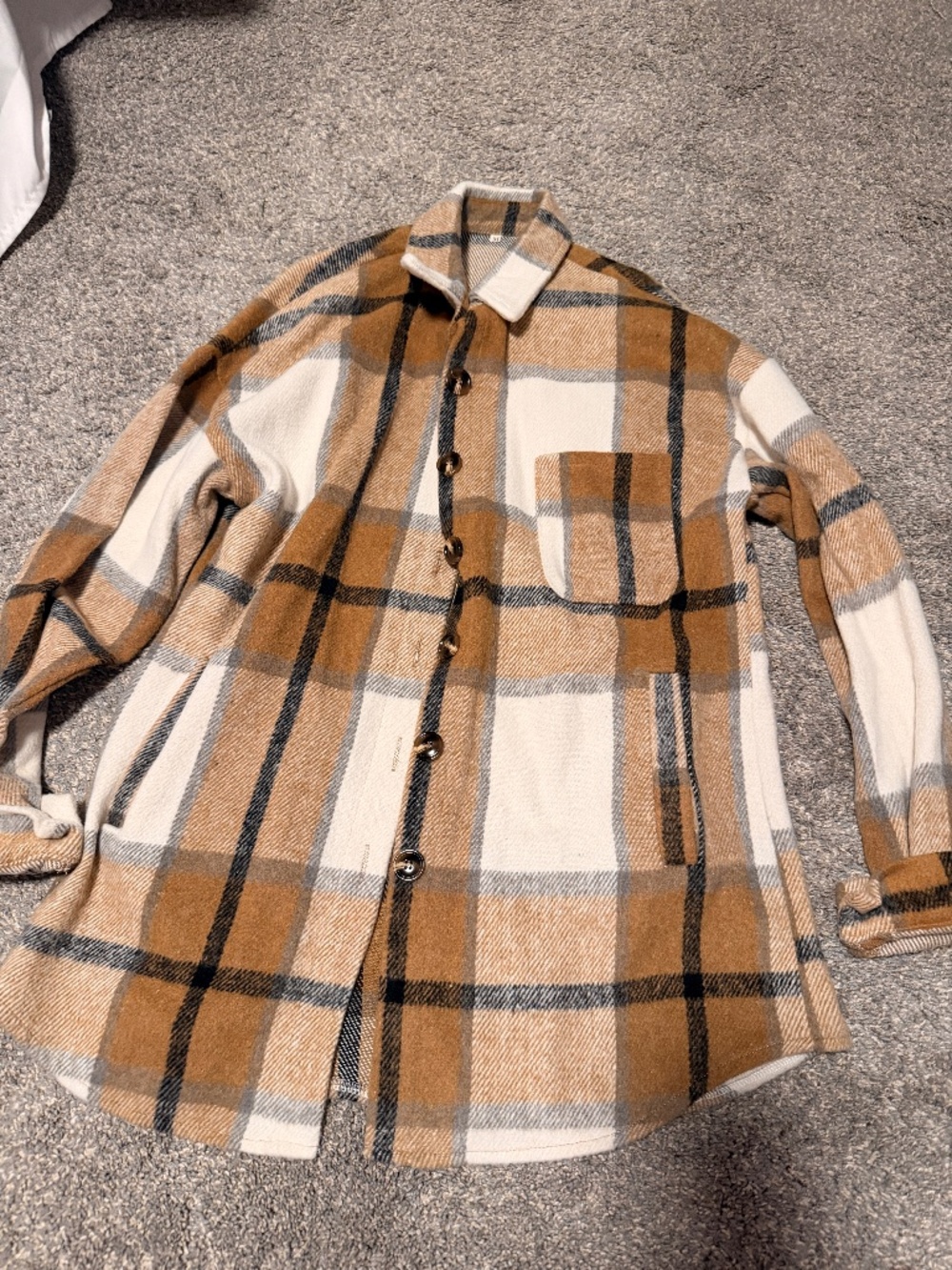Womens Tan and Black Plaid Shacket